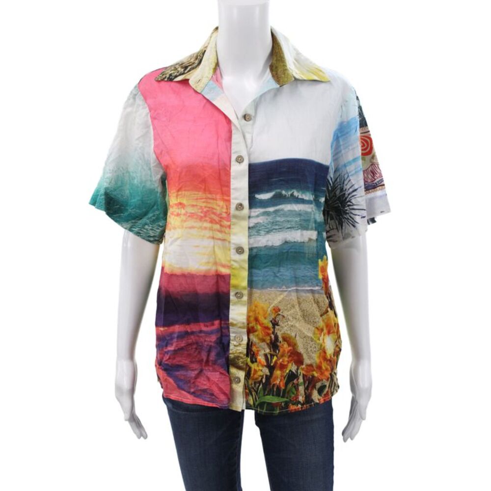Zimmermann Women Floral Cotton Collared Short Sleeve Button-Up Top Size 0